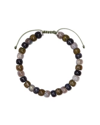 Cade Beaded Bracelet in Oxidized Silver + Olive Mix- Small