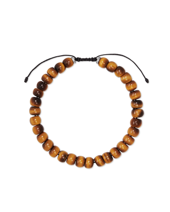 Cade Beaded Bracelet in Oxidized Silver + Brown Tiger's Eye- Medium