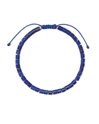 Grey Beaded Bracelet in Oxidized Silver + Blue Lapis- Medium