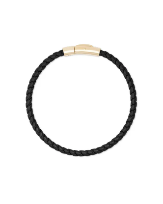Evans Corded Bracelet in Black Leather- 18KY Vermeil- Small