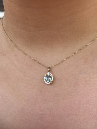 Aquamarine Pendant with Diamond Halo Necklace