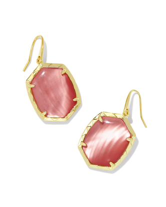 Daphne Drop Earrings in Coral Pink MOP- Gold Tone