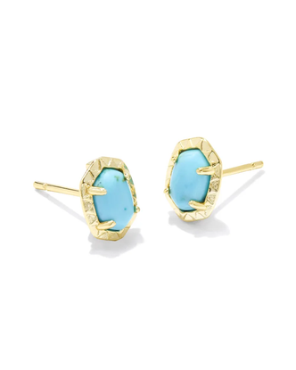 Daphne Stud Earrings in Variegated Turquoise- Gold Tone