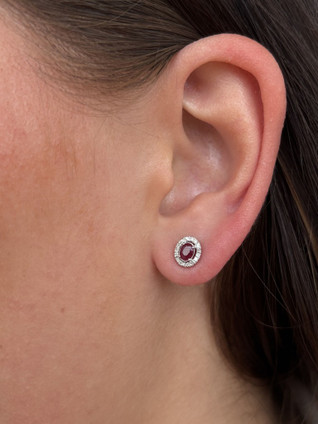 Ruby with Diamond Halo Stud Earrings- 10KW