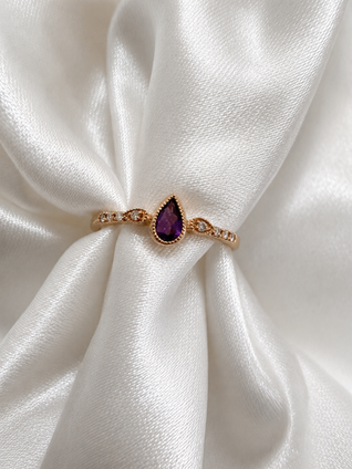 .04ctw Amethyst and Diamond Stackable Ring- 14KR 