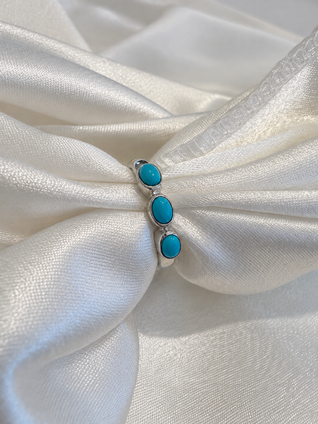 Three Stone Turquoise Ring- 14KW