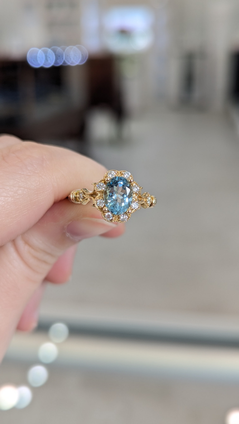 Unique Aquamarine and Diamond Ring- 14KY