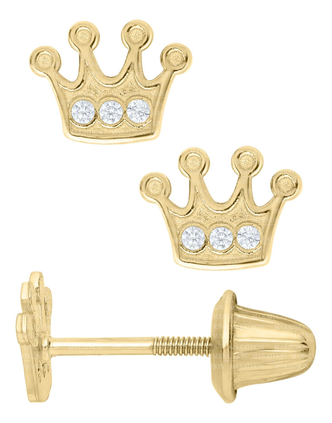 Children's Crown CZ Stud Earrings - 14KY
