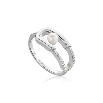 Sterling Pearl Sparkle Interlock Ring
