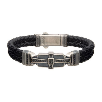 Double Braid Black Leather/Sterling/CZ
