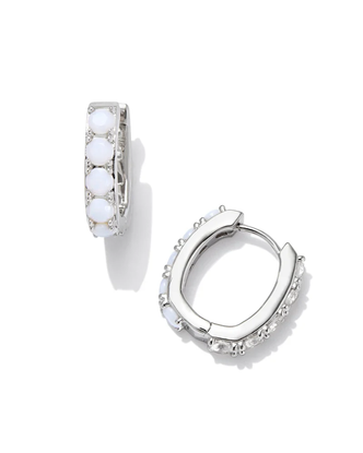Chandler Huggie Earrings in White Opalite Mix- Rhodium Tone