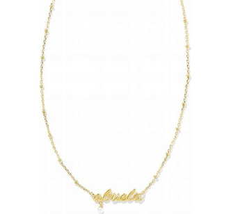 Abuela Script Pendant Necklace with White Pearl- Gold Tone