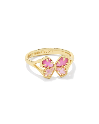 Mae Butterfly Cocktail Ring in Azalea Pink Mix- Gold Tone (Size 9)