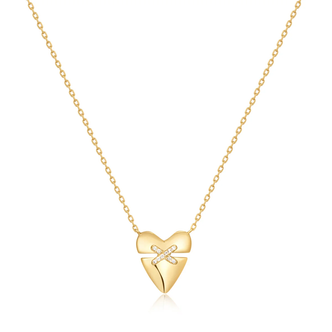 Gold Plated Heart Kiss Pave Necklace