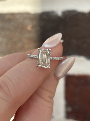 2.75cttw Lab Grown Emerald Cut Engagement Ring with Hidden Halo- 14KW