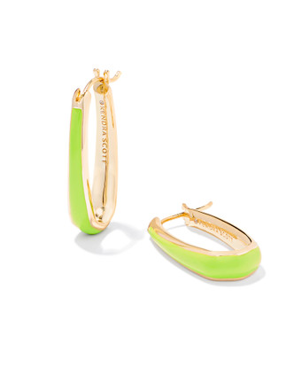 Kelsey Hoop Earrings in Chartreuse Enamel- Gold Tone