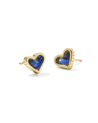 Framed Ari Heart Stud Earrings in Mood Stone- Gold Tone