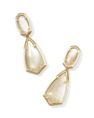 Camry Enamel Framed Statement Earrings in Natural MOP- Gold Tone