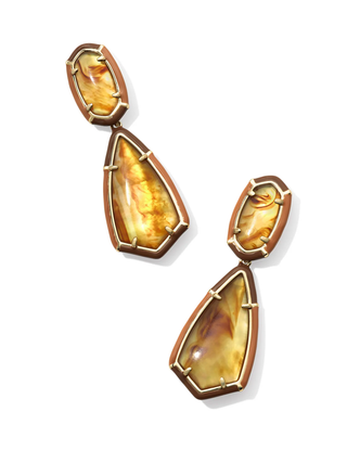 Camry Enamel Framed Statement Earrings in Marbled Amber Illusion- Gold Tone