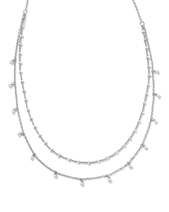 Eve Multi Strand Necklace in White Mix- Rhodium Tone