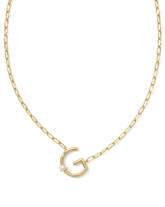 Pearl Letter "G" Pendant Necklace in White Pearl- Gold Tone