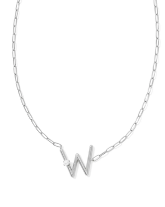 Pearl Letter "W" Pendant Necklace in White Pearl- Rhodium Tone