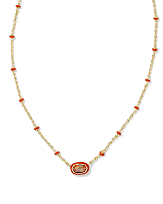 Mini Elisa Enamel Framed Pendant Necklace in Variegated Orange Magnesite- Gold Tone
