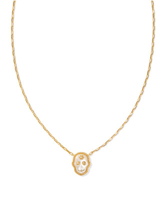 Skeleton Short Pendant Necklace in Ivory MOP- Gold Tone