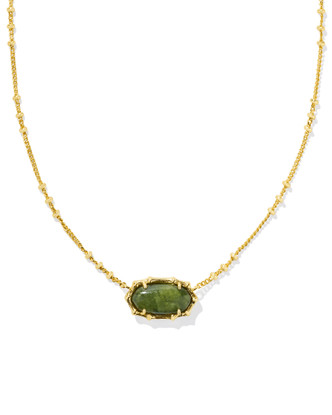 Elisa Bamboo Framed Pendant Necklace in Sage Serpentine- Gold Tone