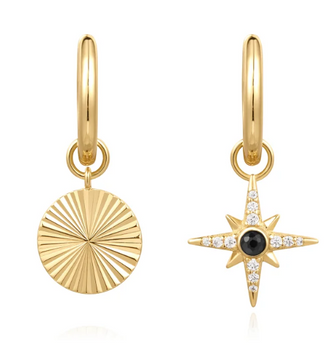 Gold Astrolabe Charm Huggie Earrings (E059-20G)