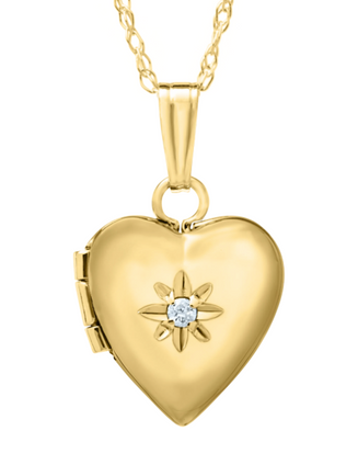 Engravable Heart Locket Necklace with Diamond-14KY