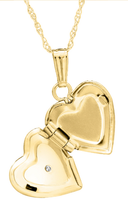 Engravable Heart Locket Necklace with Diamond-14KY