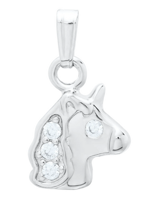 Sterling Silver Unicorn Pendant Necklace with CZ (P 519)