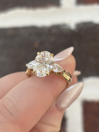 3.65cttw Lab Grown Oval and Pear Three Stone Engagement Ring- 14KY