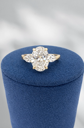 3.65cttw Lab Grown Oval and Pear Three Stone Engagement Ring- 14KY