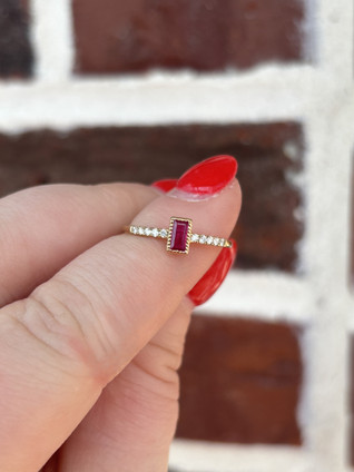 Ruby and Diamond Stackable Ring- 14KY