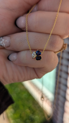 Sapphire and Diamond Multi-Shape Three Stone Necklace- 14KY