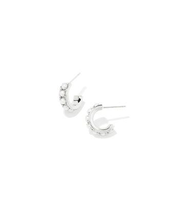 Krista Huggie Earring in White Pearl- Rhodium Tone