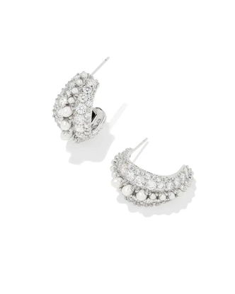 Krista Hoop Earring in White Mix- Rhodium Tone