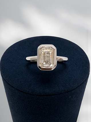2.00cttw Lab Grown Emerald Cut Bezel Set Engagement Ring- 14KW