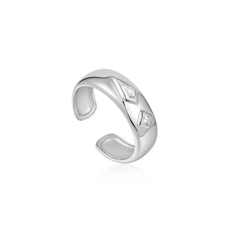 Silver Sparkle Emblem Thick Band Ring (R041-02H-W)