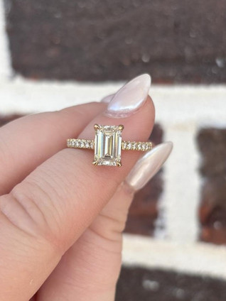 2.25cttw Lab Grown Emerald Cut Solitaire with Diamond Accented Band- 14KY