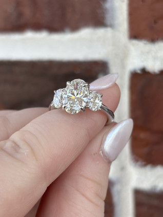 3.57cttw Lab Grown Three Stone Oval Engagement Ring- 14KW