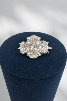 3.57cttw Lab Grown Three Stone Oval Engagement Ring- 14KW