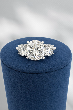 3.51cttw Lab Grown Three Stone Round Engagement Ring- 14KW