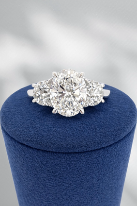 2.59cttw Lab Grown Oval Three Stone Engagement Ring- 14KW