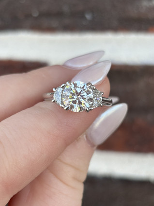 2.59cttw Lab Grown Round with Half Moon Side Stones Three Stone Engagement Ring- 14KW