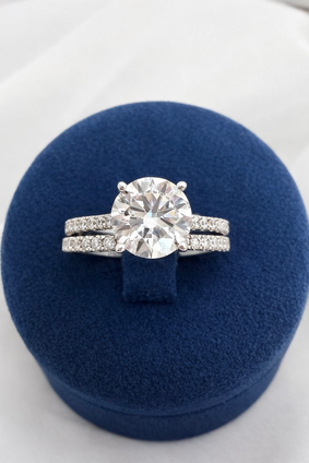 2.03cttw Lab Grown Round Brilliant Engagement Ring with Matching Diamond Band- 14KW