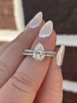 2.50cttw Lab Grown Pear Brilliant with Hidden Halo Wedding Set- 14KW