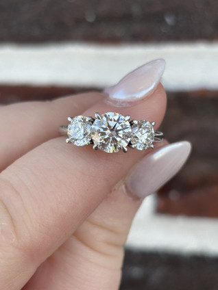 3.02cttw Lab Grown Round Three Stone Ring- 14KW